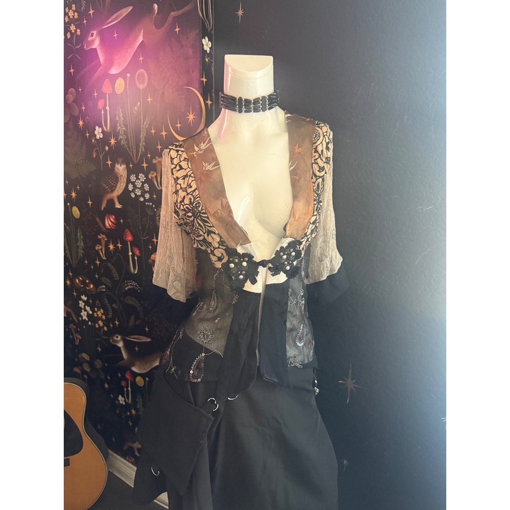Spencer Alexis Mixed Media Embroidered Sequin Patchwork Top FLAW